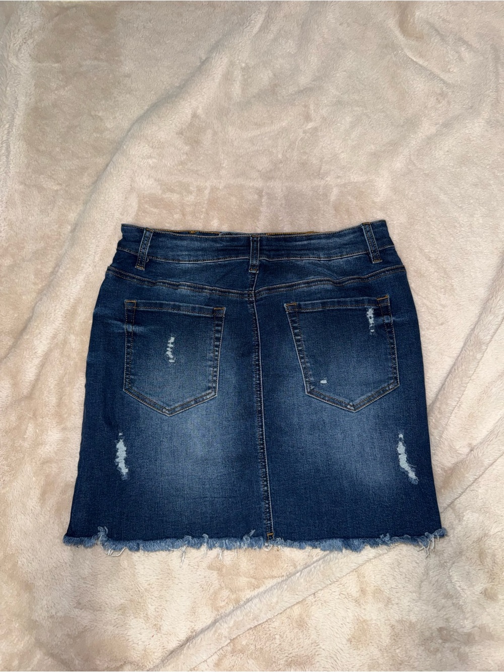 Dark Blue Distressed Denim Skirt - Women - Picture 3 of 9